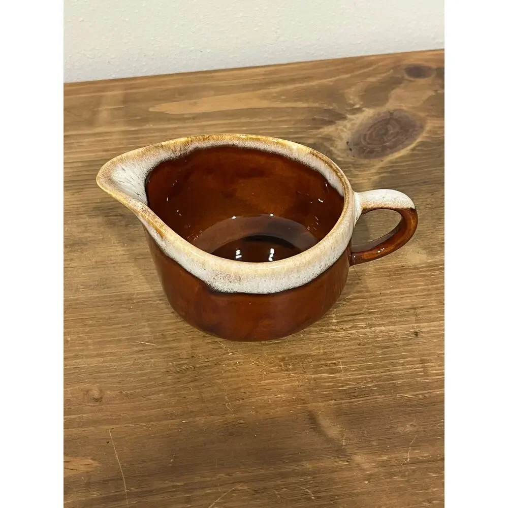 Vintage Brown Drip Glaze‎ Creamer and Sugar Bowl Set MCM Farmhouse Kitchen Decor